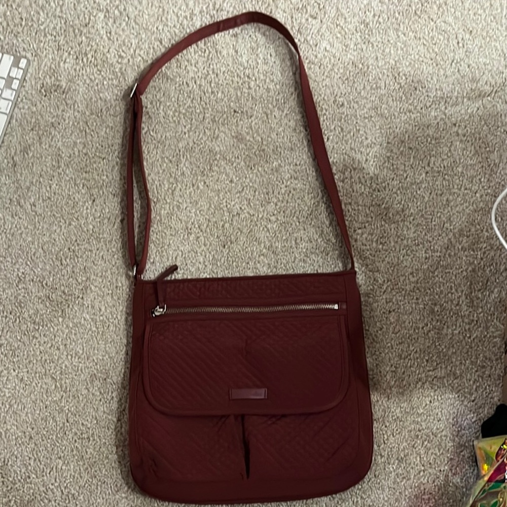 Vera Bradley Burgundy Crossbody Bag with multi pockets and adjustable strap